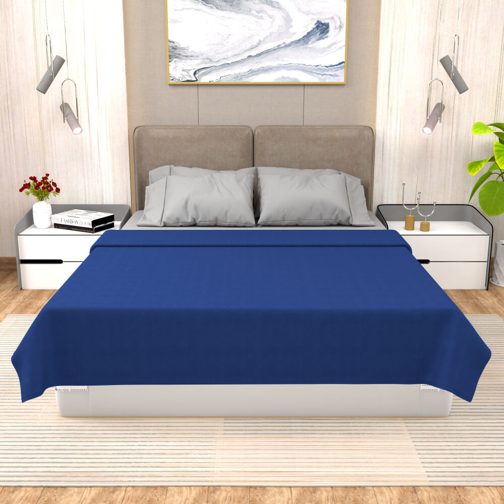 buy blue winter double bed blanket - front view